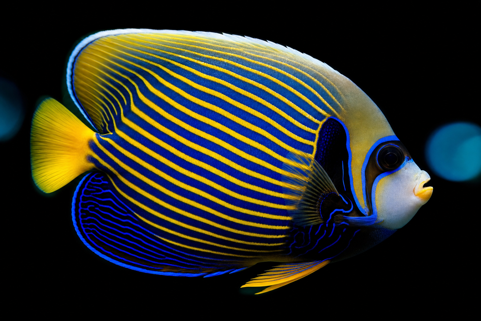 Emperor Angelfish with vivid blue and yellow stripes